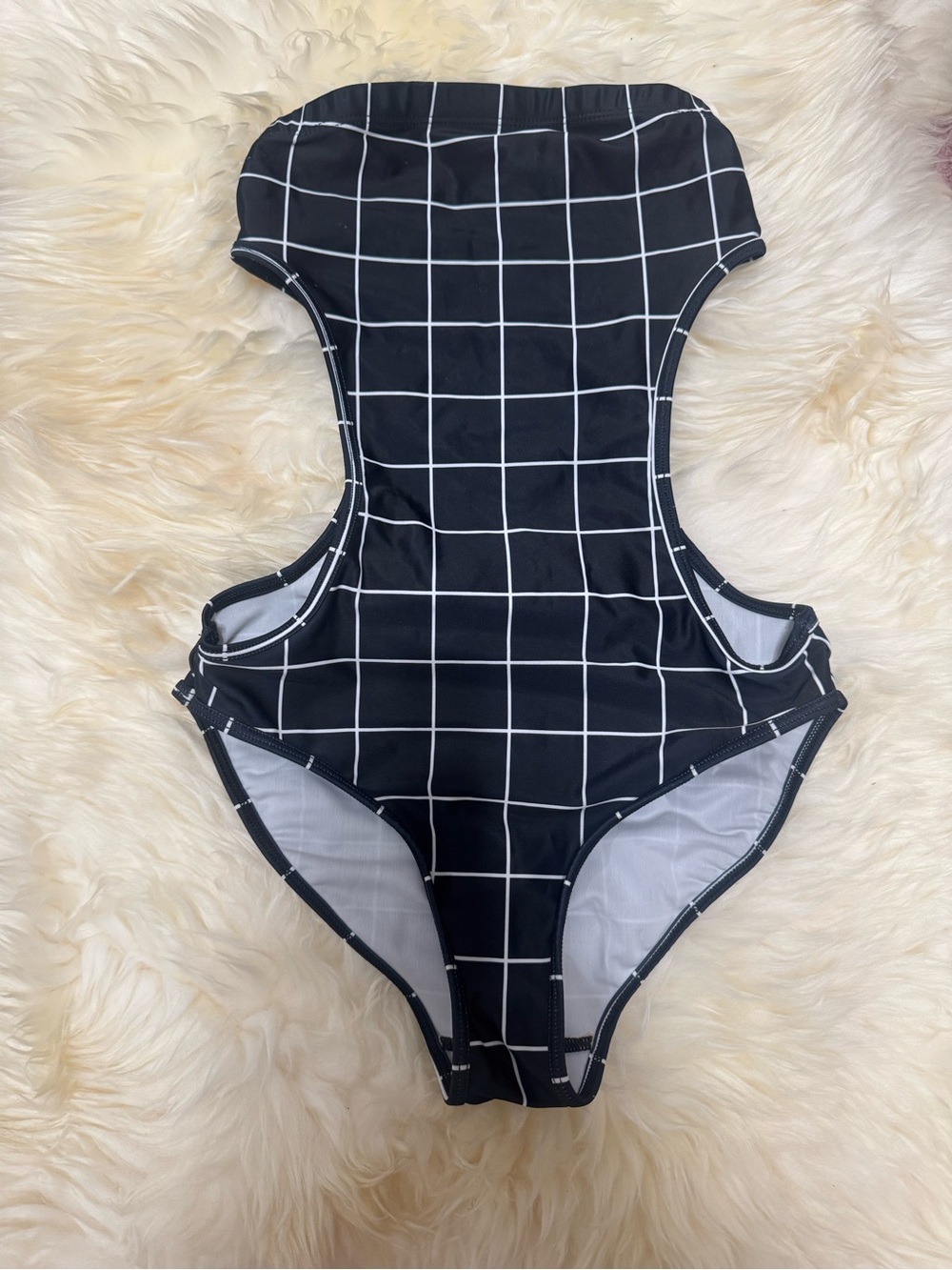 Small black American apparel one piece Swimsuit retro cut out bathing suit y2k